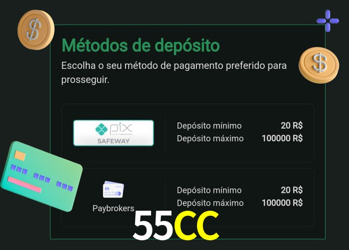 O cassino 55CC oferece uma grande variedade de métodos de pagamento